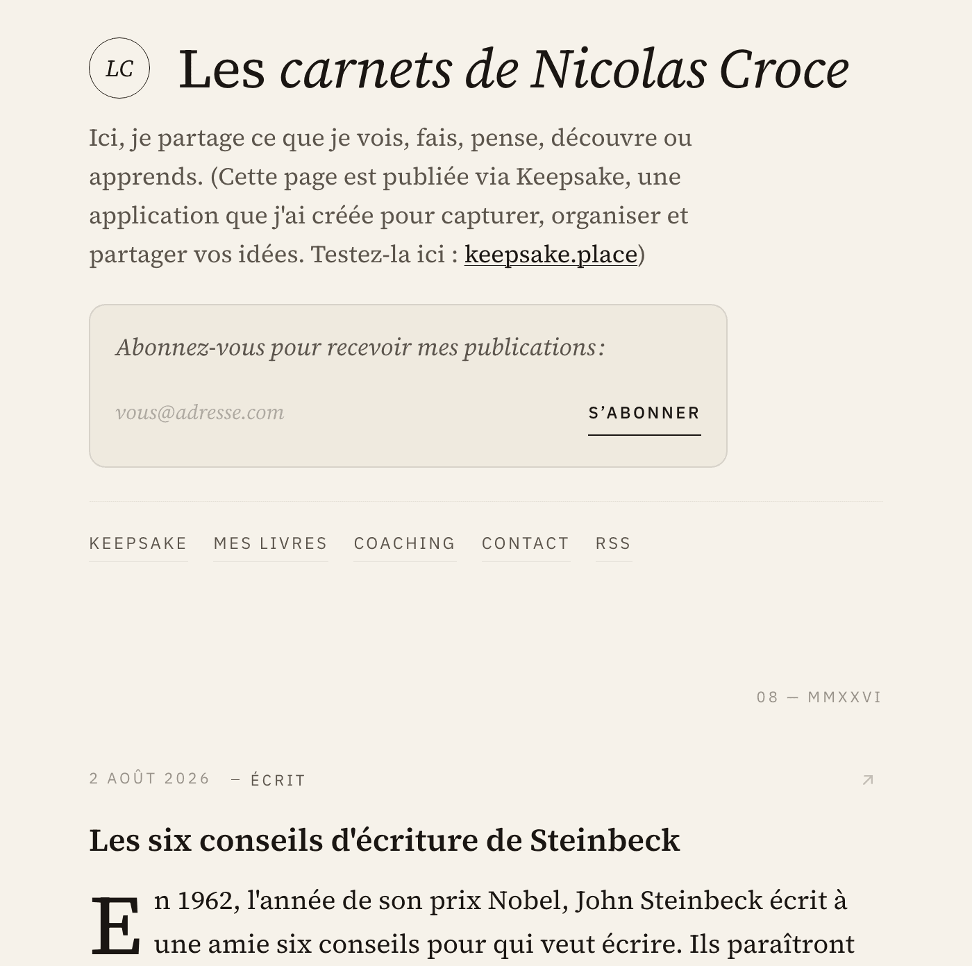 Your public Keepsake page where published articles live